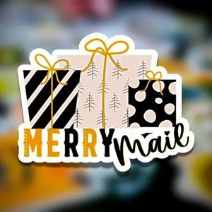 Merry Mail Gold and Black Cute Present Christmas Sticker Sheets- 2 Sheets